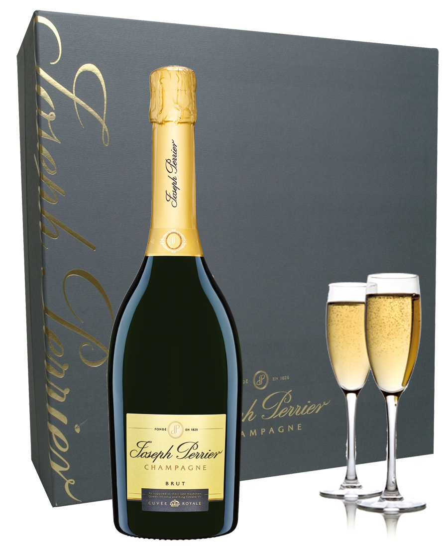 Champagne Joseph Perrier Cuvée Royale Brut Prix Coffret Champagne Joseph Perrier + 2 flûtes à champagne en cadeau |  cadeauvin.fr