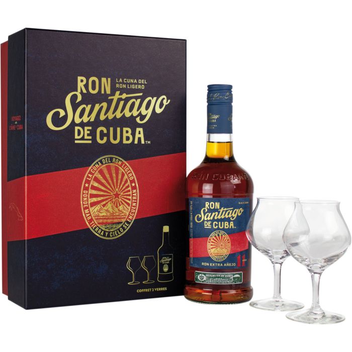 Coffret Rhum Santiago 11 ans + 2 verres -  Cuba
