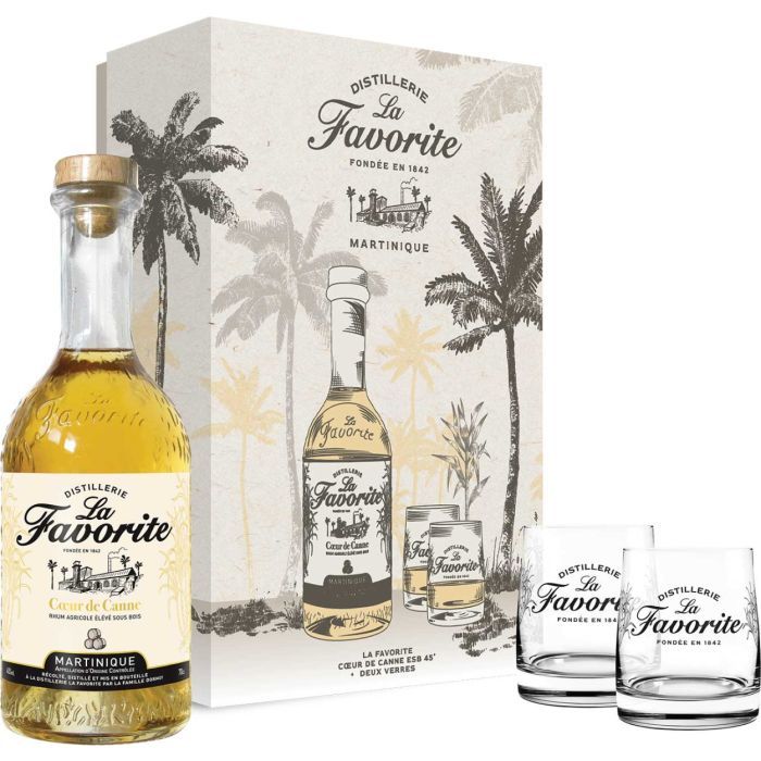 Rhum La Favorite - Coeur de Canne - Elevé sous bois + 2 verres -Martinique