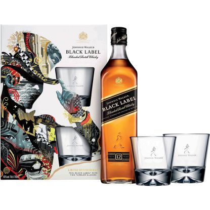 coffret Johnnie Walker Black Label + 2 verres - Whisky Ecossais