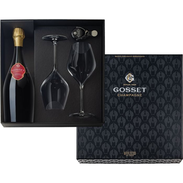 Champagne Gosset - Grande Réserve Brut avec 2 flûtes et un bouchon
