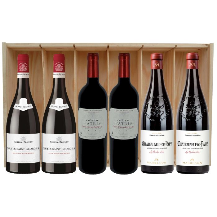 Coffret Prestige découverte "Saint-Emilion, Châteauneuf du Pape et Nuits-Saint-Georges"