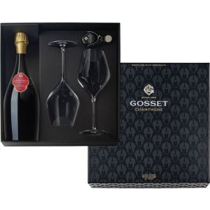 Coffret Champagne Gosset - Grande R&eacute;serve Brut avec 2 fl&ucirc;tes et un bouchon